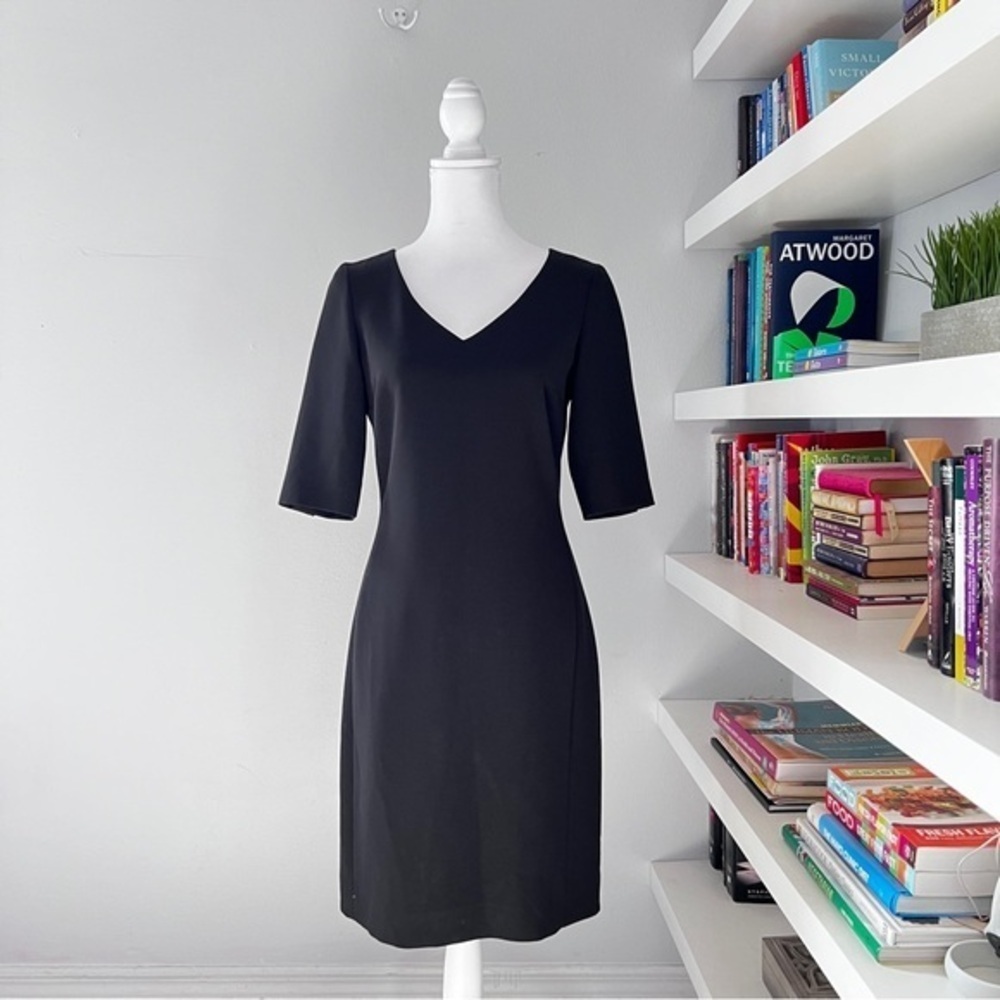HOBBS London mid weight Black midi dress with v neck size UK 10 US 6